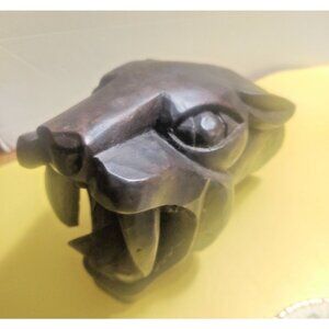 Vintage Large Hand Carved Wooden Black Panther Mayan 7" x 7" x 5"